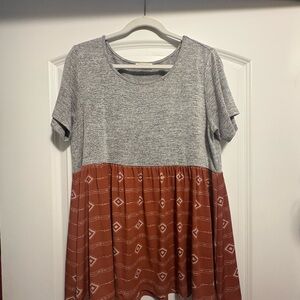 Gray and Rust Patterned Dress